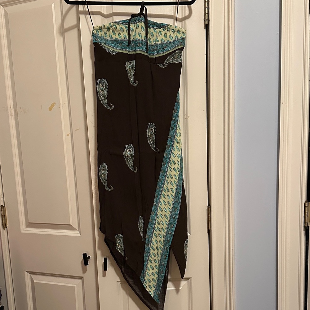 Ecote Strapless Dress in Brown and Teal made for Urban Outfitters